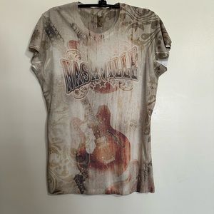 Pimatee by Pima Apparel Nashville Guitar Print T-Shirt, Women’s Size L NWT